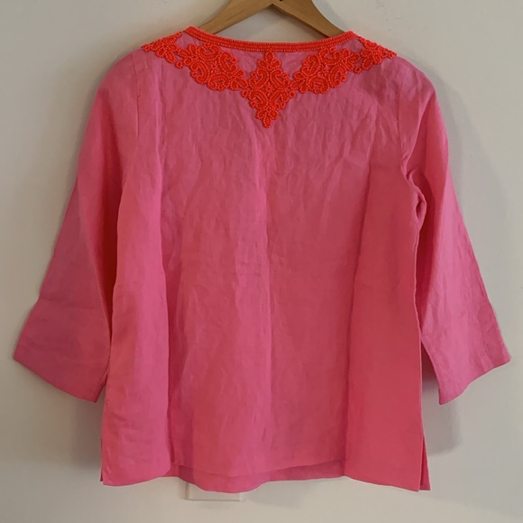 NWT Lilly Pulitzer Elyn Beaded 3/4 Sleeve Linen Top Women's 00 - Picture 4 of 10